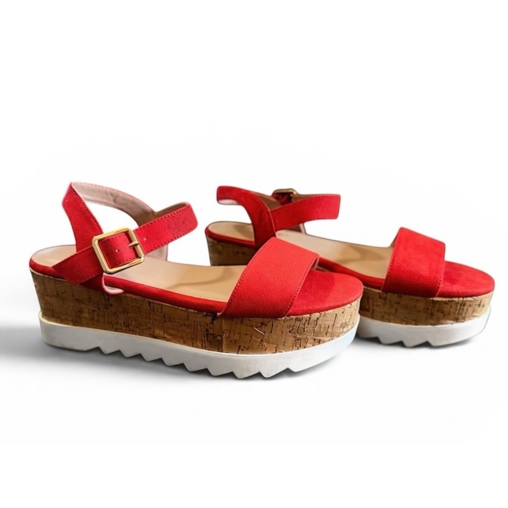 Madden Girl Red Suede Platform Ankle Strap Buckle Strappy Sandals Women's 9M